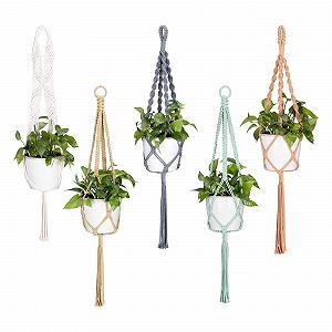 Підвісні тримачі для рослин макраме Navaris 5 шт. 100 см Бавовна - Фото 1