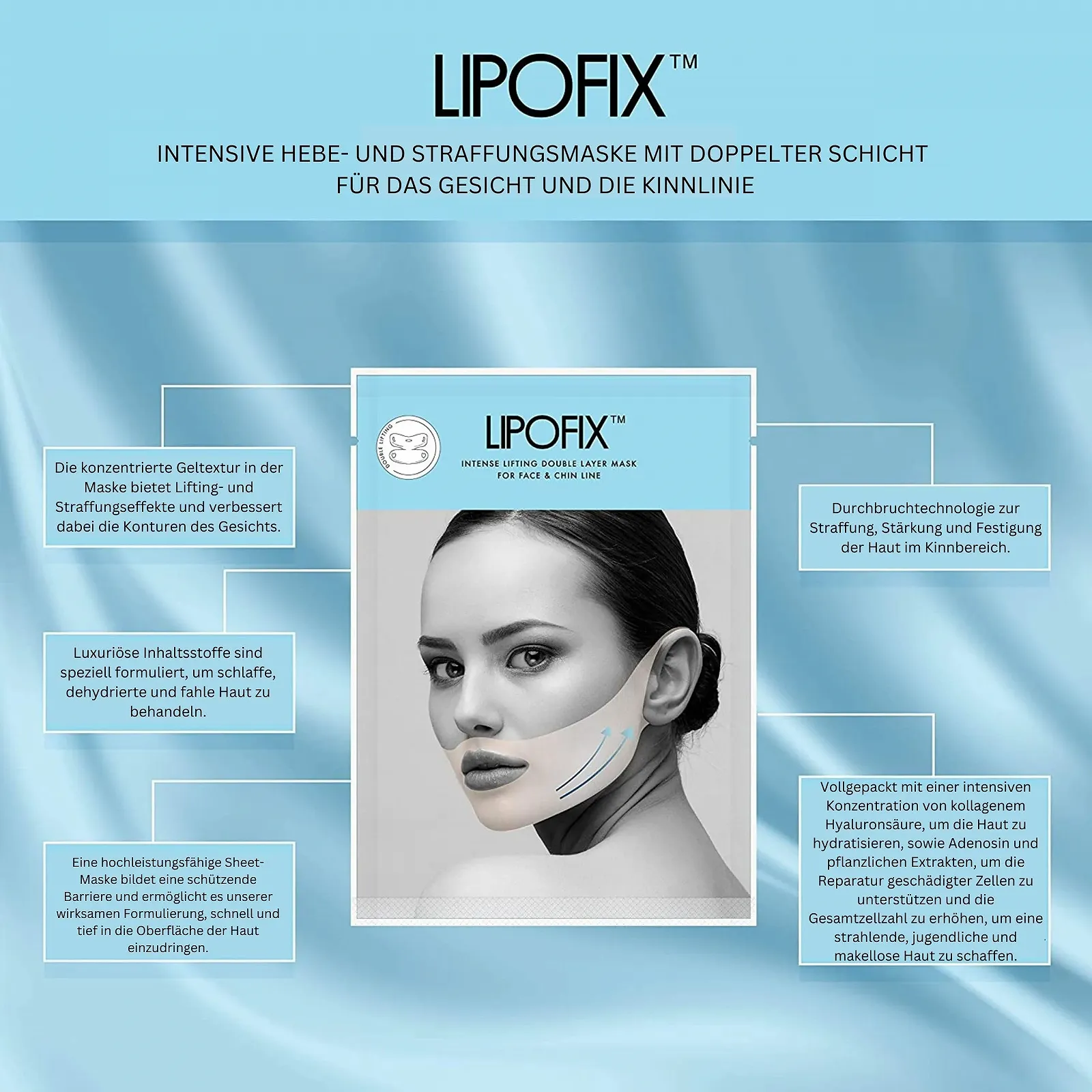 Маска Lipofix для удаления двойного подбородка V-Line для формирования челюсти, шеи и подбородка - Укрепление, моделирование, антивозрастной эффект и натяжение двойного подбородка (5 масок), фото №3