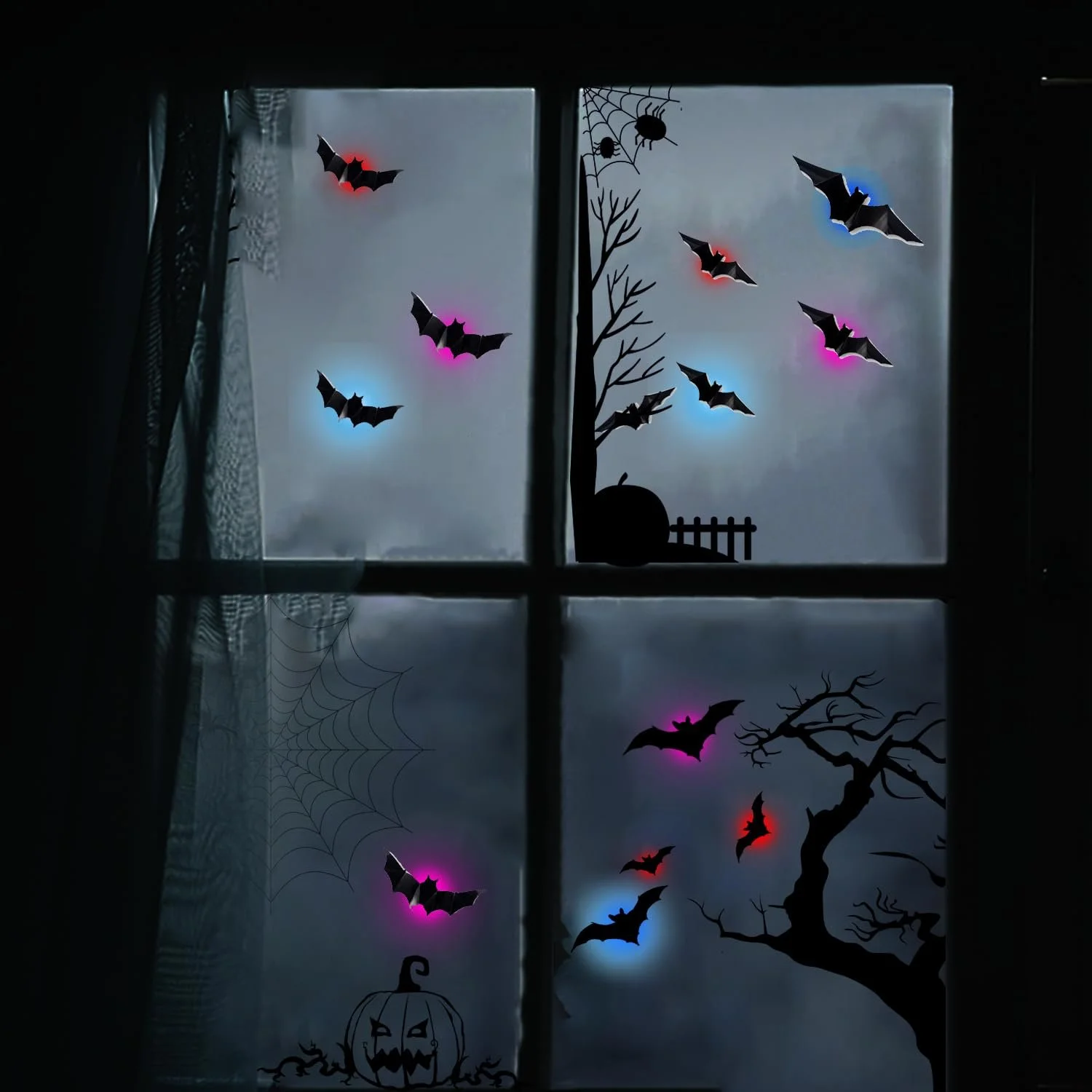 Настінні наклейки Хелловін 3D світлодіодні кажани 24 штуки Чорний, фото №5