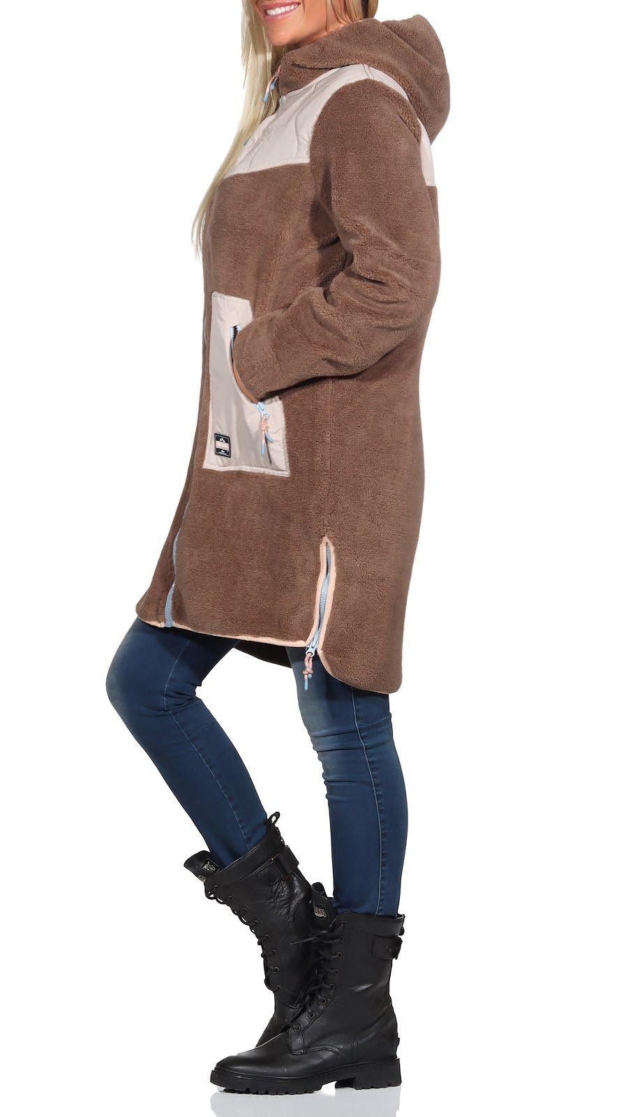 Флісова куртка Sublevel Жіноча LSL-457 Довга Teddy з капюшоном, фото №3 Флісова куртка Sublevel Жіноча LSL-457 Довга Teddy з капюшоном, фото №3