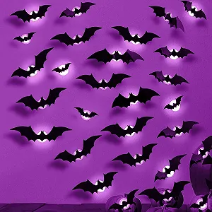 Набір наклейок на стіну Halloween Bats 3D LED 24 Pack Purple - Фото 1