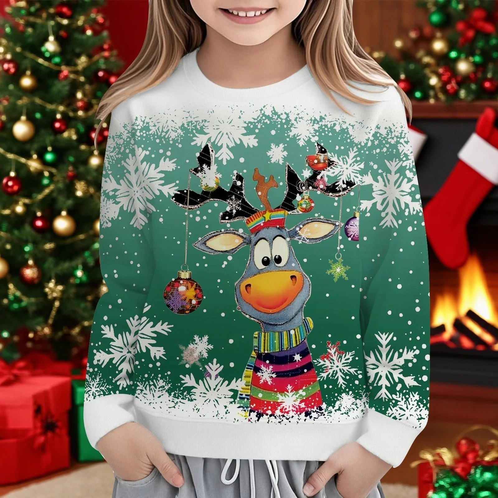 Пуловер для дівчат, дитячий різдвяний Світшот, фото №2