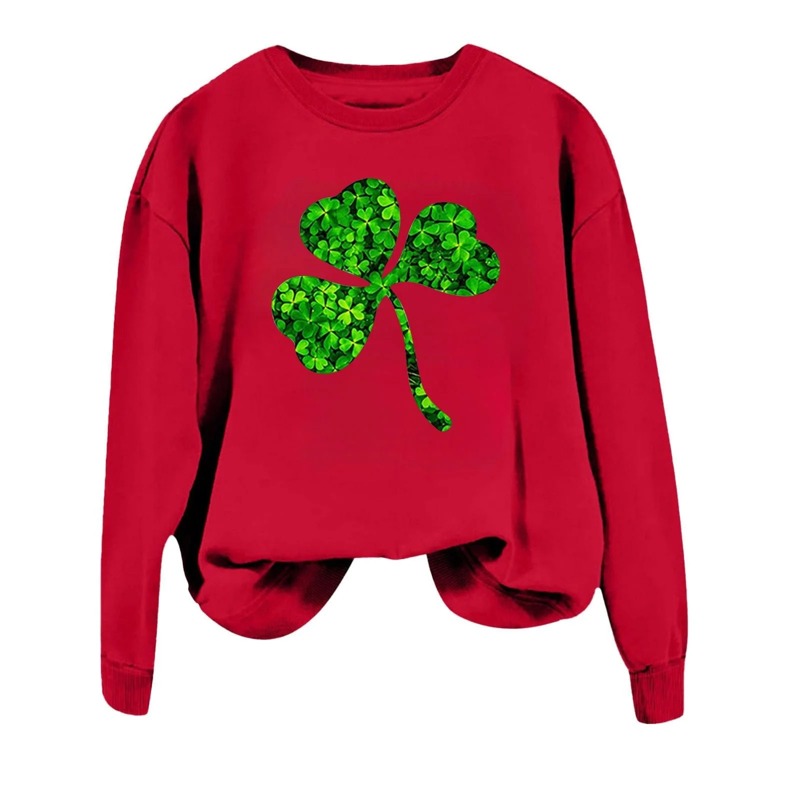 Женская толстовка St. Patricks Day с принтом клевера, зеленая, с длинными рукавами и круглым вырезом, фото №4
