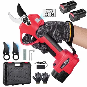 Акумуляторні сучкорізи 35 мм Електричні секатори: Електричний сучкоріз з РК-дисплеєм, Електричні садові ножиці з акумулятором 2 x 2000 мАг, для саду, парку, винограднику, оливкового дерева (червоний) - Фото 1