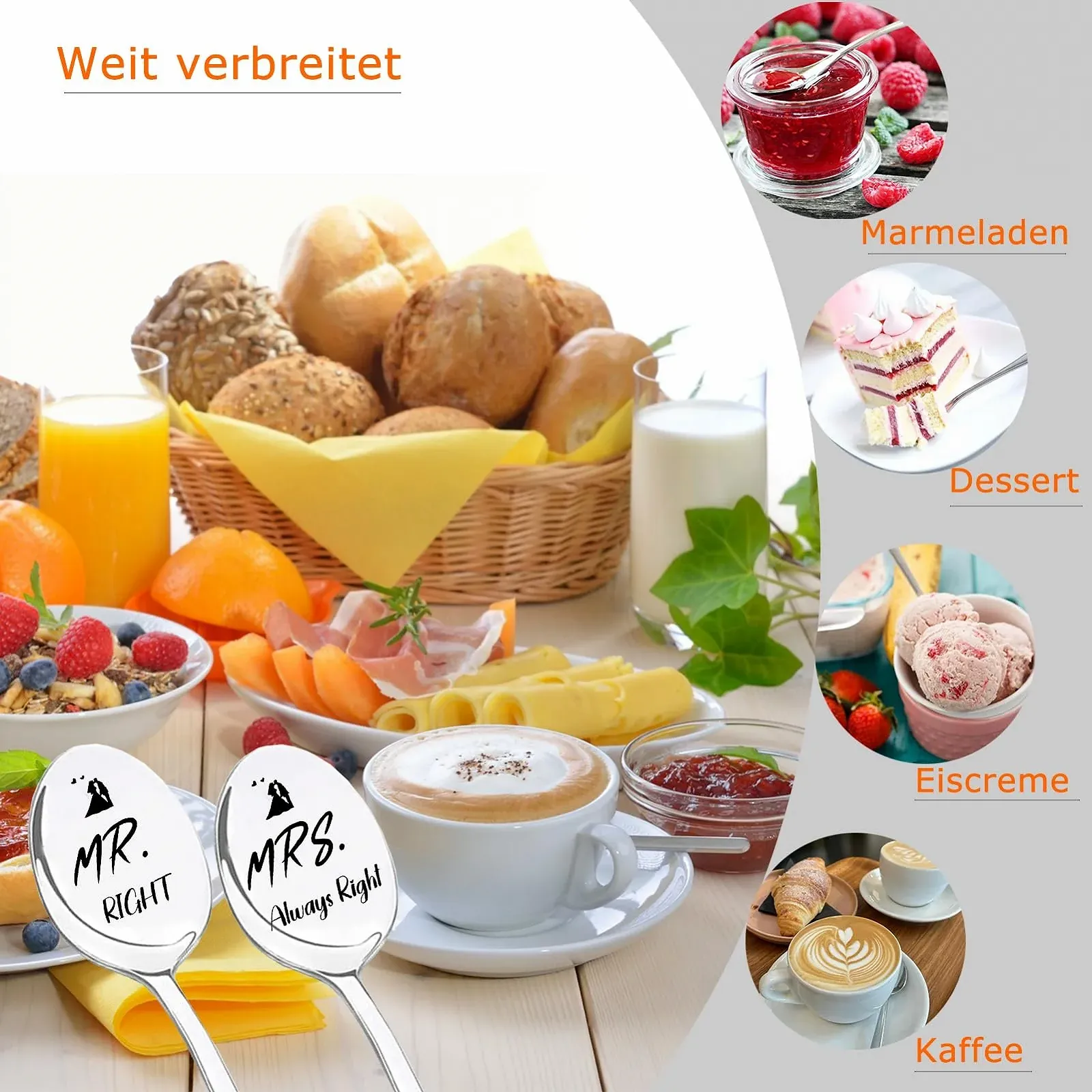 Ложка для пластівців Mr. Right & Mrs. Always Right сріблястого кольору (2 шт.), фото №4