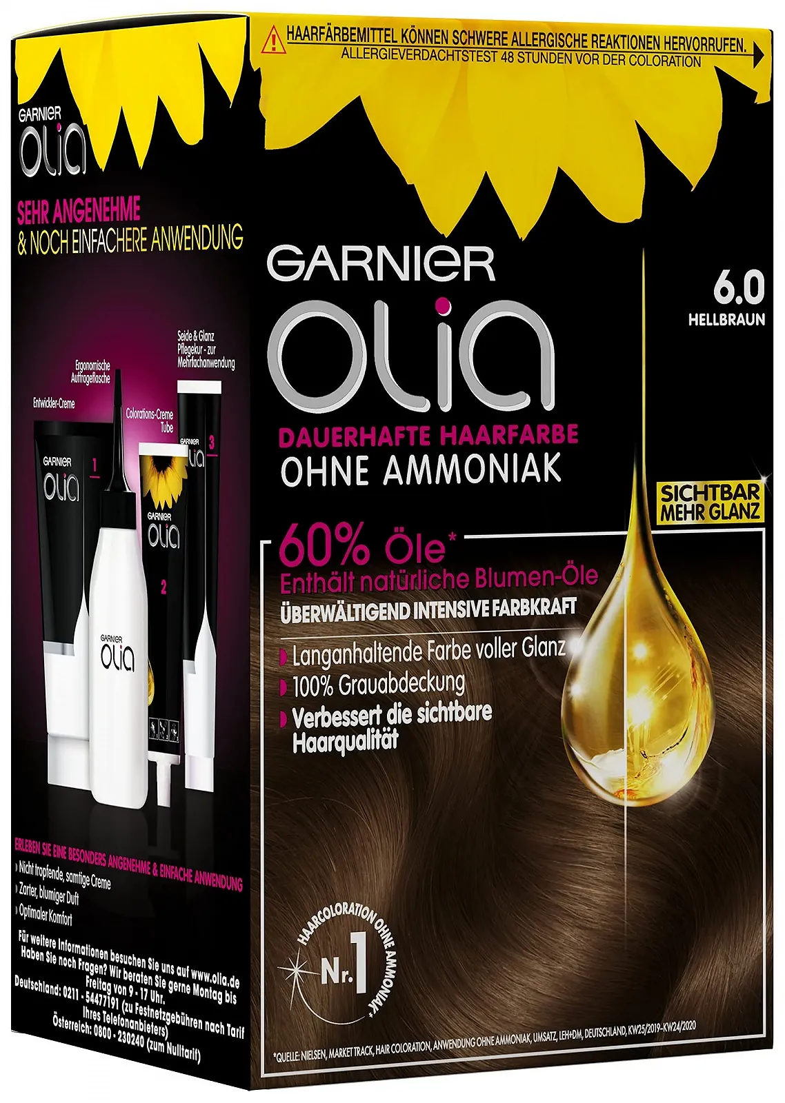 Фарба для волосся Garnier Olia 6.0 Світло-каштановий, перманентна, без аміаку, з натуральними оліями, фото №1 Фарба для волосся Garnier Olia 6.0 Світло-каштановий, перманентна, без аміаку, з натуральними оліями, фото №1