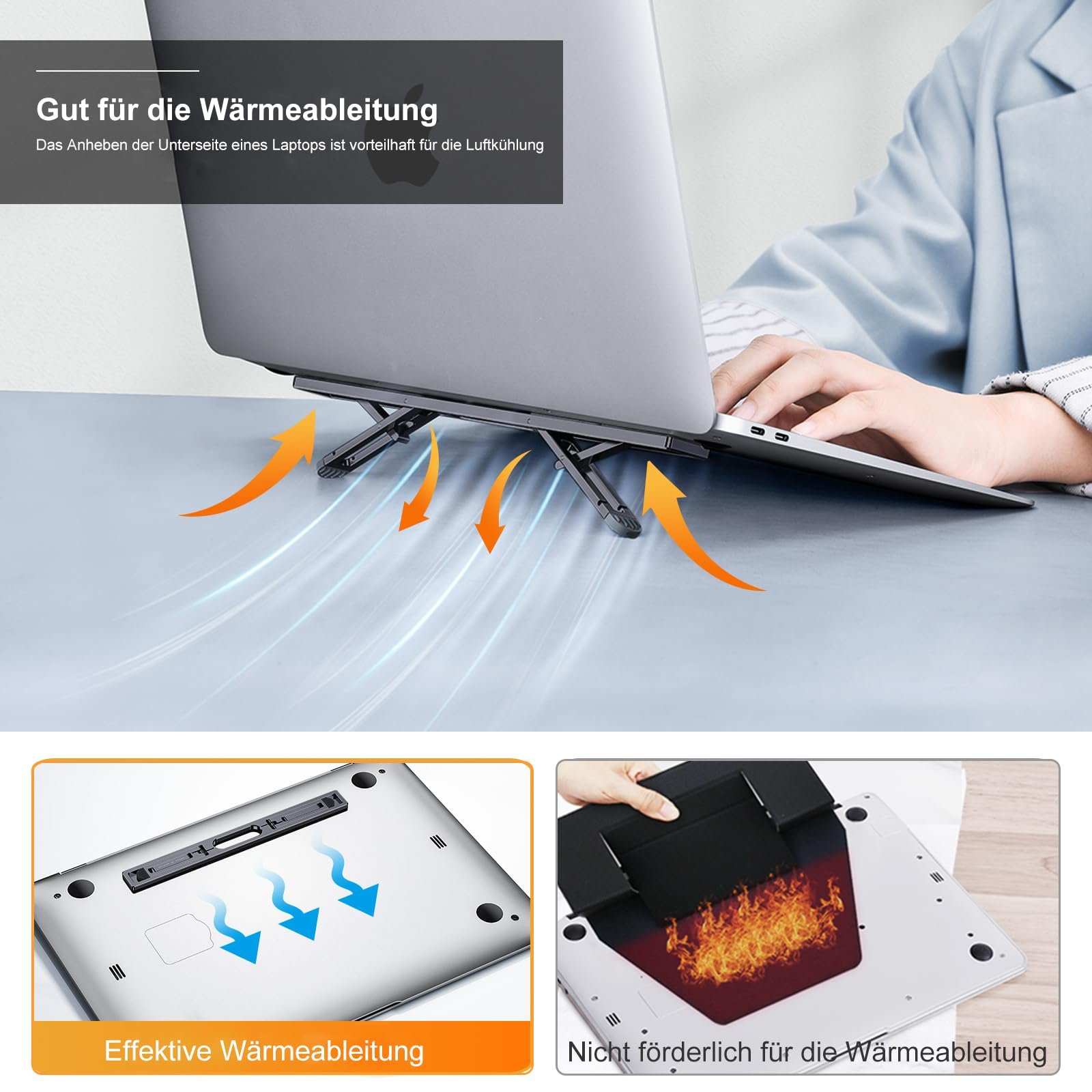 Підставка для ноутбука складана, регульована по висоті, портативна, сумісна з MacBook Air Pro, Dell, HP, 10-15.6 дюймовими ноутбуками, фото №5