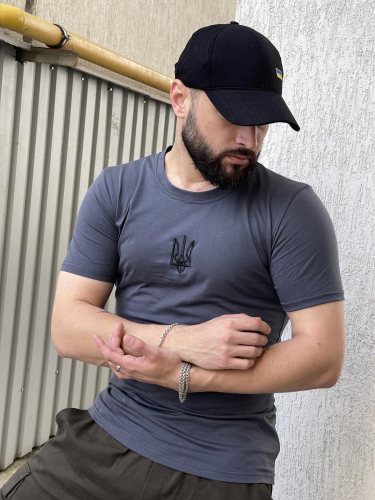 футболка ТРИЗУБ вышивка темно-серая, фото №5