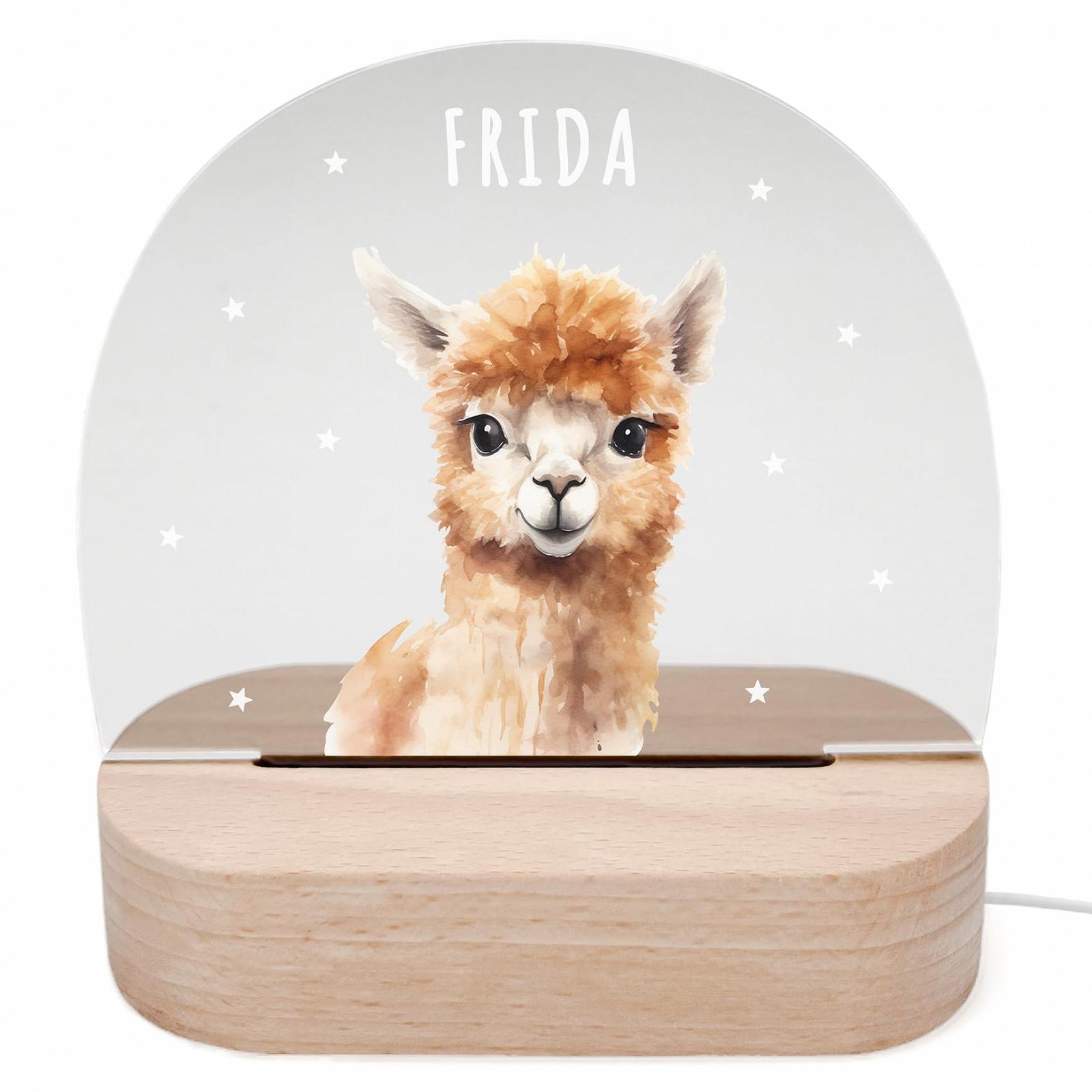 Нічник DEL MÀ Unique & Personal Personalised Alpaca Animal для дітей з дерев'яною основою та блоком живлення, фото №1