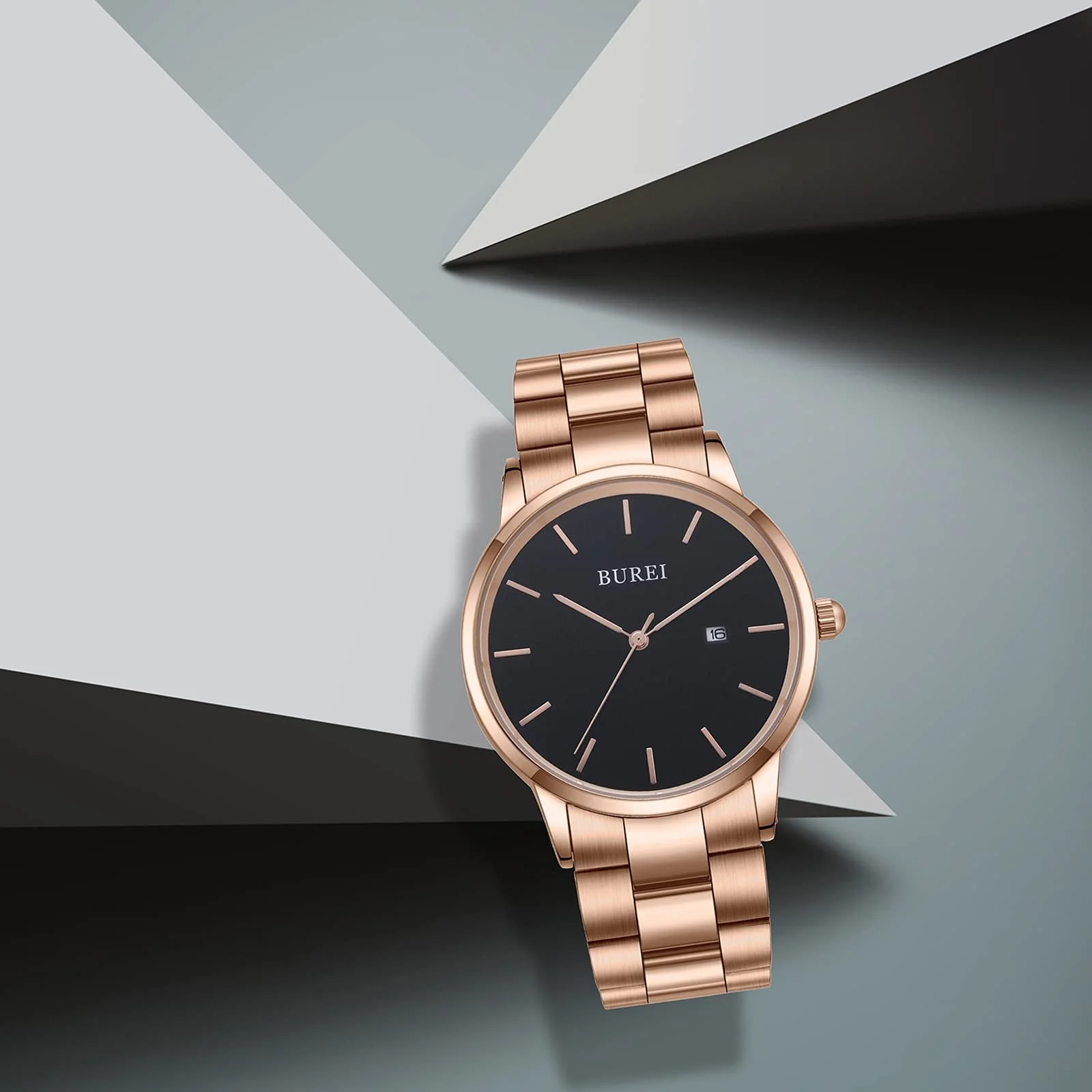 Мужские часы Кварцевые Минималистичные BUREI с датой Браслет из нержавеющей стали 42 мм, Розово-красный, Браслет, фото №5 Мужские часы Кварцевые Минималистичные BUREI с датой Браслет из нержавеющей стали 42 мм, Розово-красный, Браслет, фото №5
