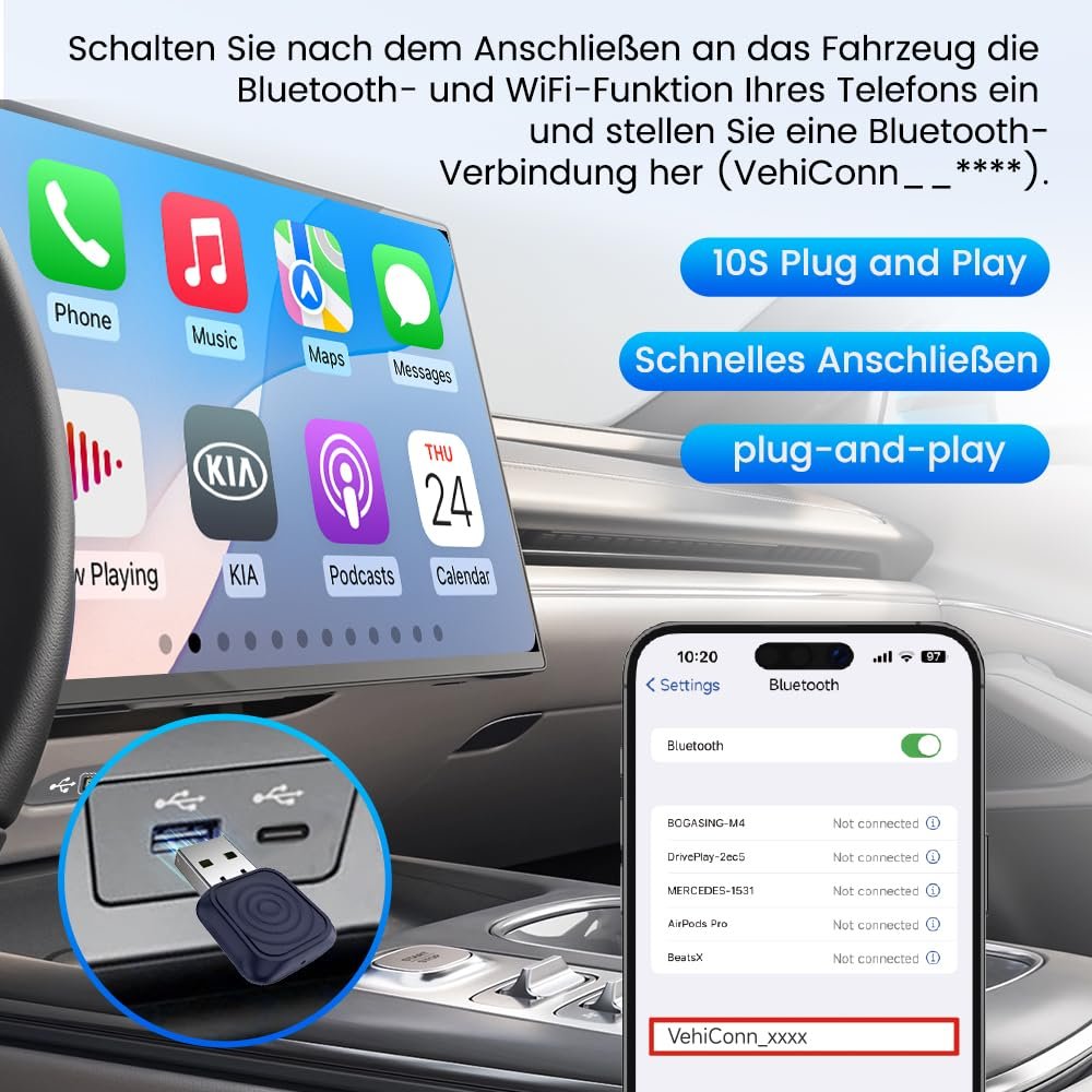 Адаптер Carlinkit Mini Ultra CarPlay беспроводной для iPhone, беспроводной адаптер Android Car, преобразует проводной CarPlay и Android Car в беспроводной, Plug and Play, совместим с автомобилями, фото №2
