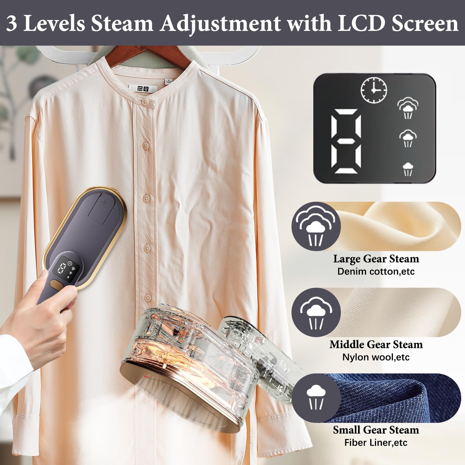 Вертикальний відпарювач 2000 Вт 180° ручка, що обертається Сірий, фото №3