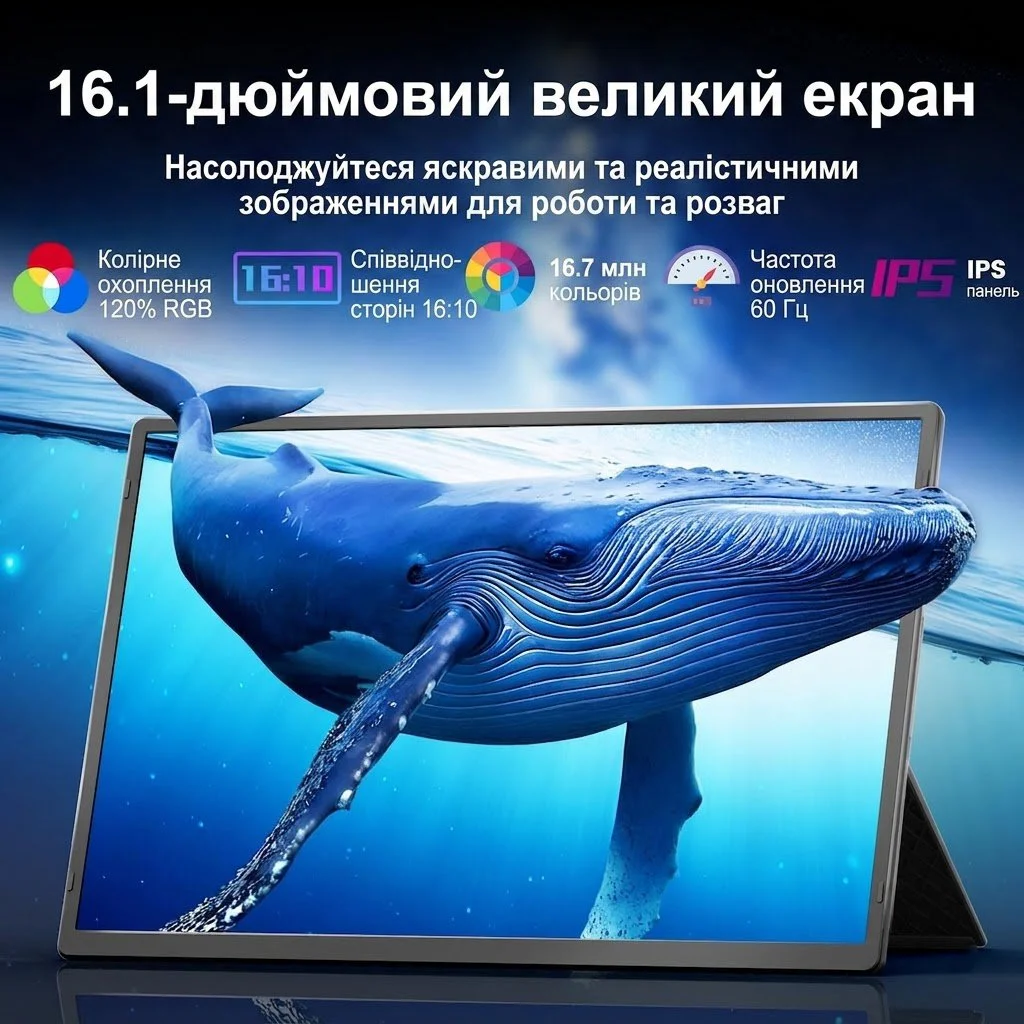 Монітор портативний 16.1" Teamgee N2 Full HD IPS 60 Гц, фото №2