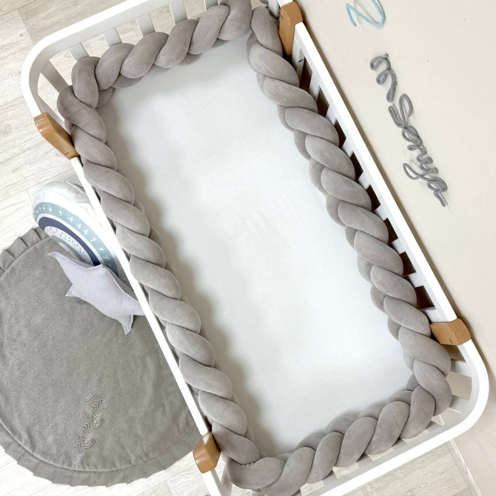 Бортик-коса сірий 360 см на всі сторони ліжечка, фото №2