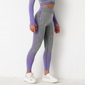 Леггинсы женские спортивные 9659 S серые с фиолетовым - Фото 1