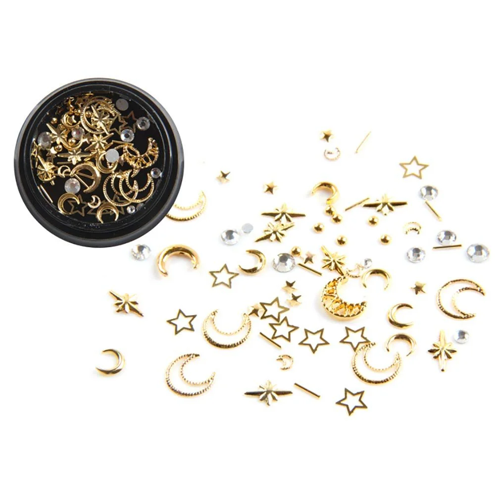 Металлические 3D украшения для ногтей Звезда Луна Золотой, 2 шт, фото №2