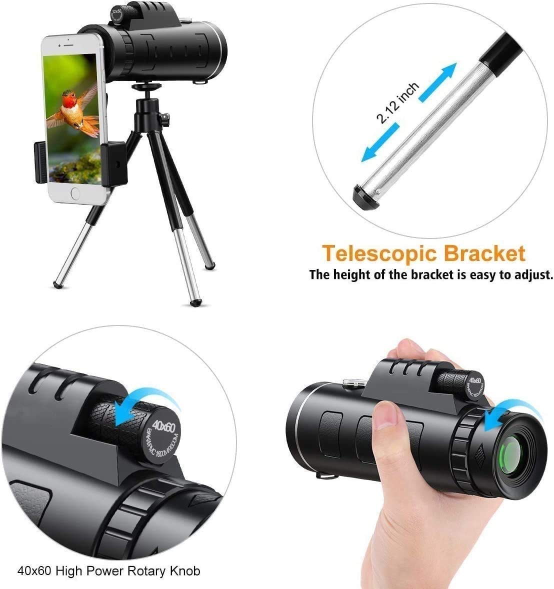 Монокуляр MRKU Ultra HD ED-Glas 40x60 водонепроницаемый BAK4 Prisma, фото №5