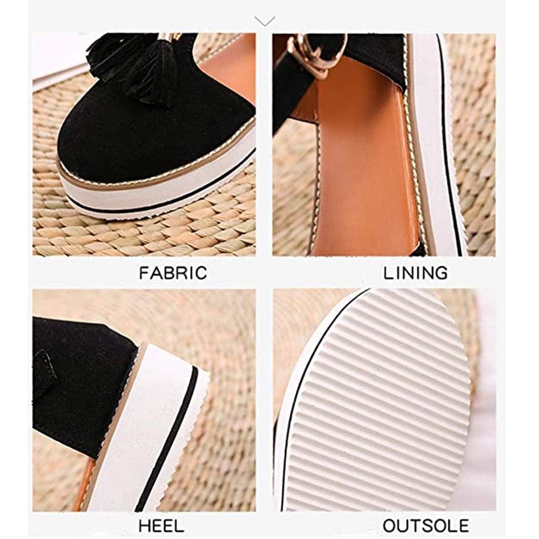 Сандалі CrEev Платформа Шкіряні Китиці Закритий Носок Пряжка Ремінець на Щиколотці Вінтажний Пляжний стиль, фото №7