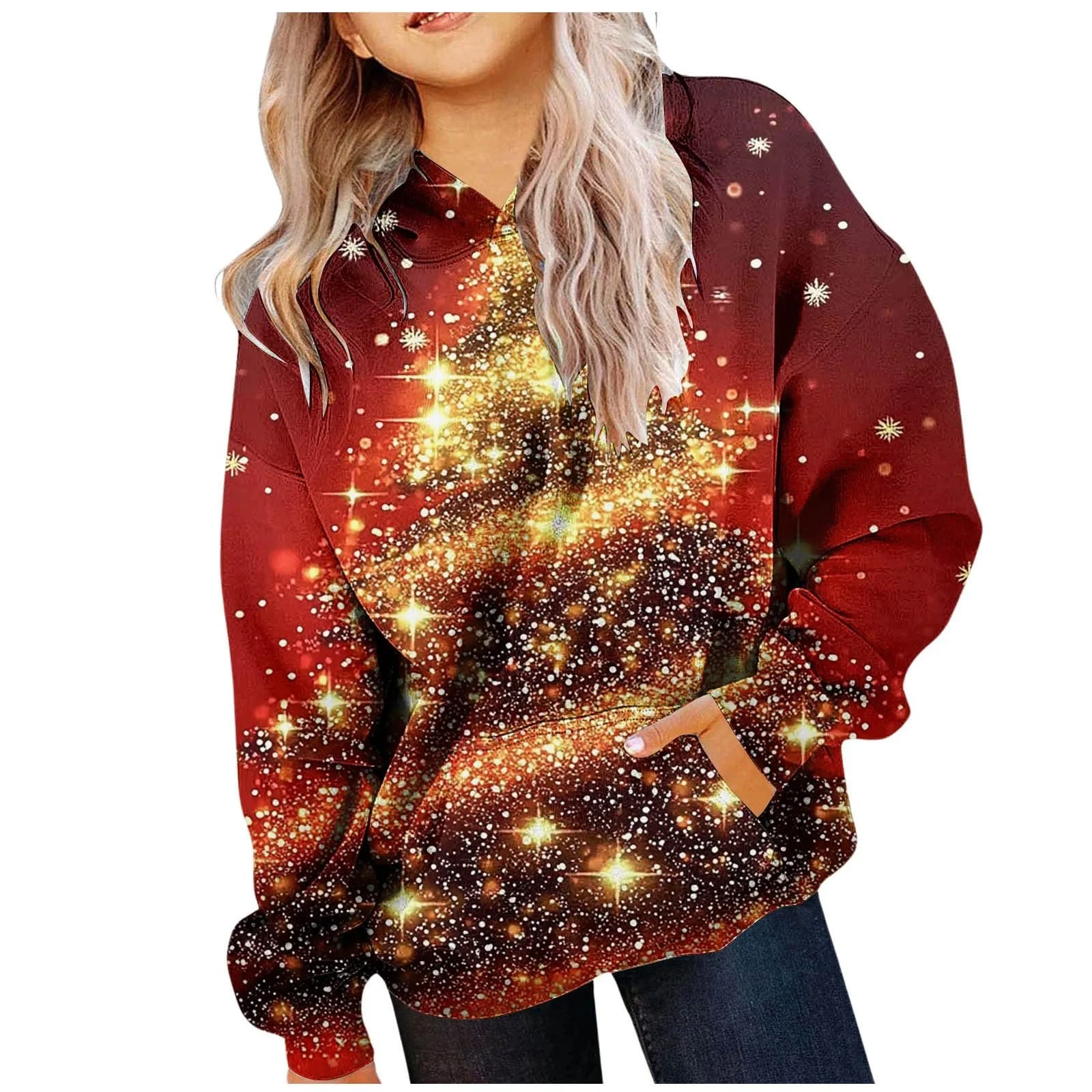 Худи Рождественский Принт Рождественская елка, Олень, фото №1