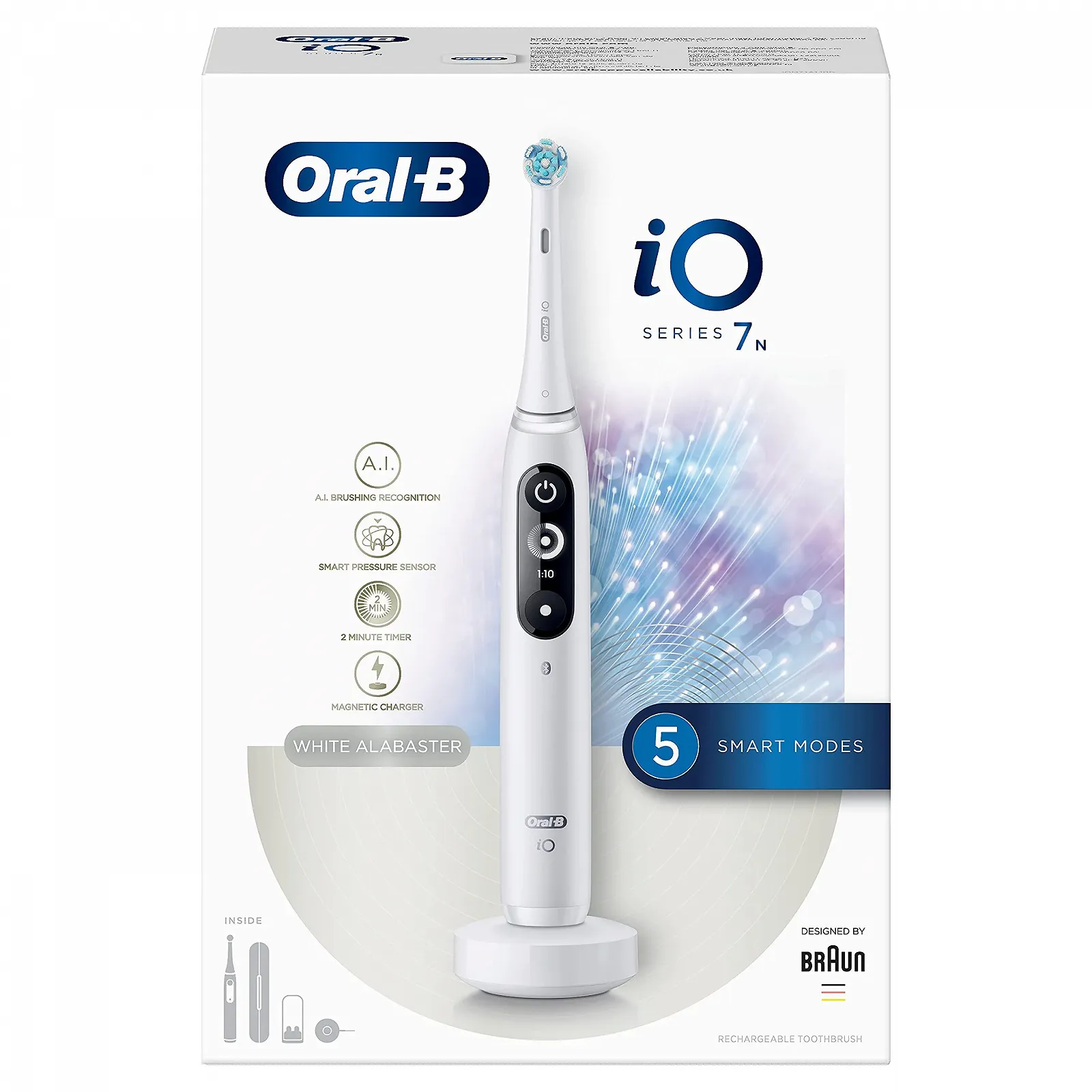 Электрическая зубная щетка Braun Oral-B iO 7n магнитная технология дисплей 1 насадка дорожный футляр Черно-белая, фото №11