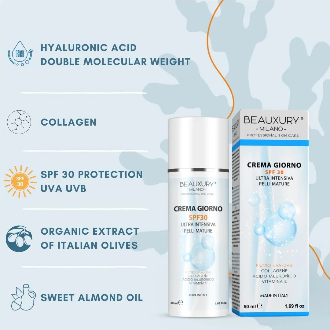Денний крем для обличчя Beauxury Milano SPF 30 Anti-Age 50 мл, фото №4