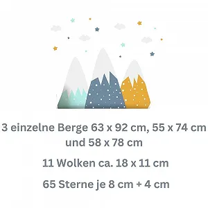 Наклейка на стену Горы #54 3 горы, 11 облаков, 65 звезд - Фото 1