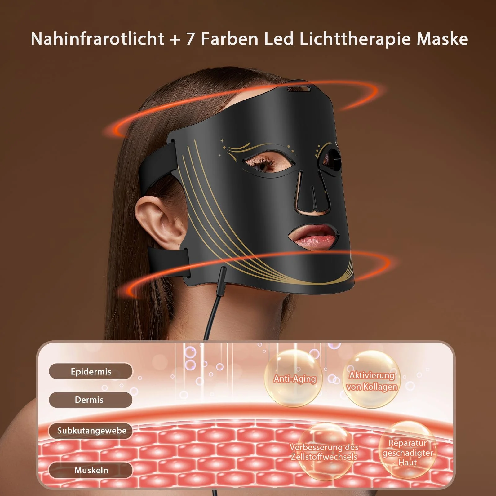 LED Лампа для обличчя з червоним світлом та охолоджуючою маскою, ближнє інфрачервоне світло + 7 кольорів LED, фото №2 LED Лампа для обличчя з червоним світлом та охолоджуючою маскою, ближнє інфрачервоне світло + 7 кольорів LED, фото №2