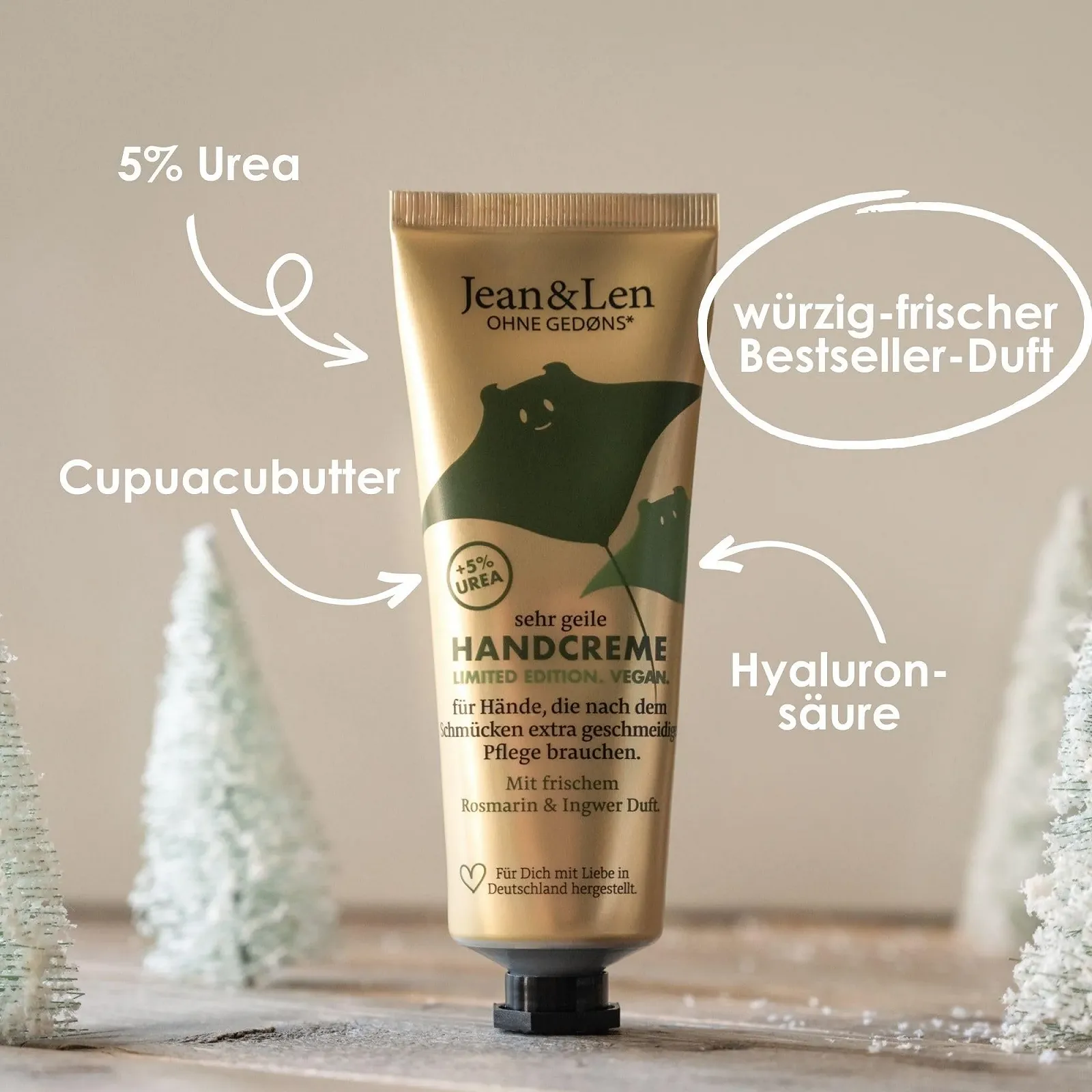 Крем для рук Jean & Len Very Horny Rosemary & Ginger Christmas Edition з сечовиною, фото №4