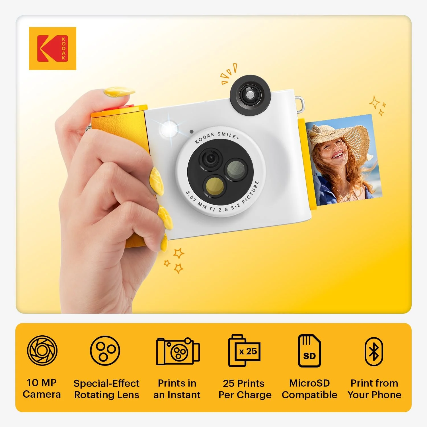 Цифровая камера мгновенной печати и фотопринтер Kodak Smile+ 10 МП Bluetooth Zinc 2x3" White, фото №2