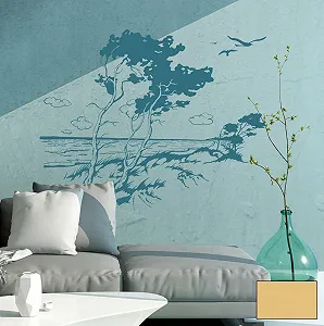 Наклейка на стіну M1483 Пляж Дерево на вітрі Морський пейзаж Різнокольорова - Фото 1