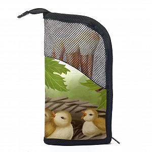 Набір пензлів для макіяжу з сумкою-органайзером, 12 штук, Family of Grape Birds, модель Colored-1985 - Фото 1