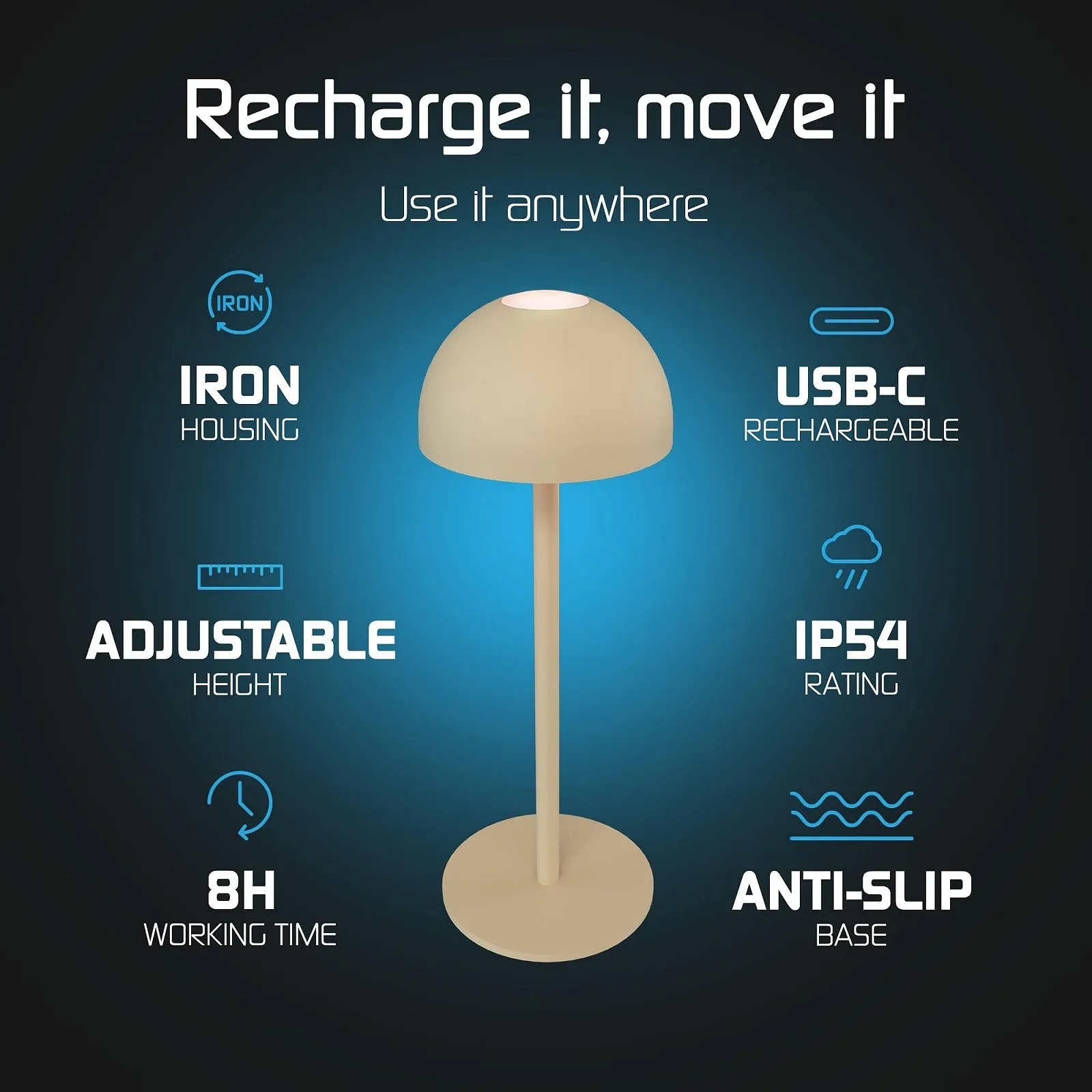 Настільна лампа Ledvion Vita світлодіодна акумуляторна 110 лм IP54 бежева, фото №5