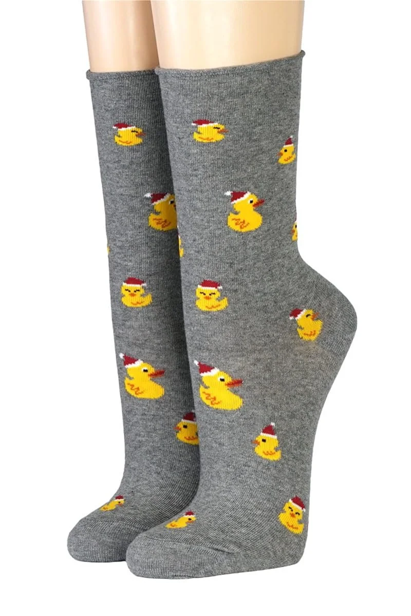 Шкарпетки Cronert жіночі з закоченим краєм Різдвяні качки 18835, фото №1 Шкарпетки Cronert жіночі з закоченим краєм Різдвяні качки 18835, фото №1