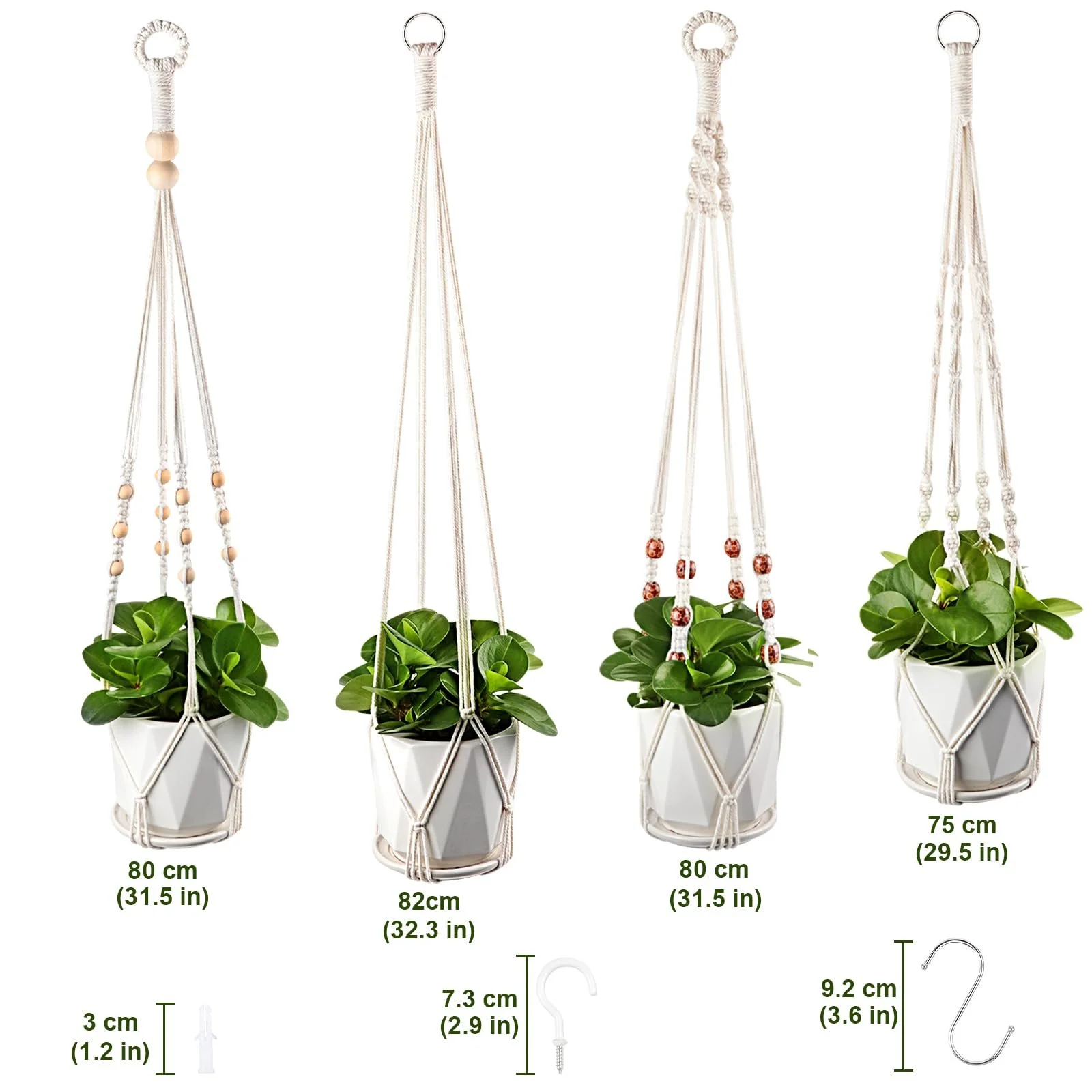 Підвісні кошики макраме Petutu Boho Набір 4 шт. Натуральна бавовна, фото №4 Підвісні кошики макраме Petutu Boho Набір 4 шт. Натуральна бавовна, фото №4