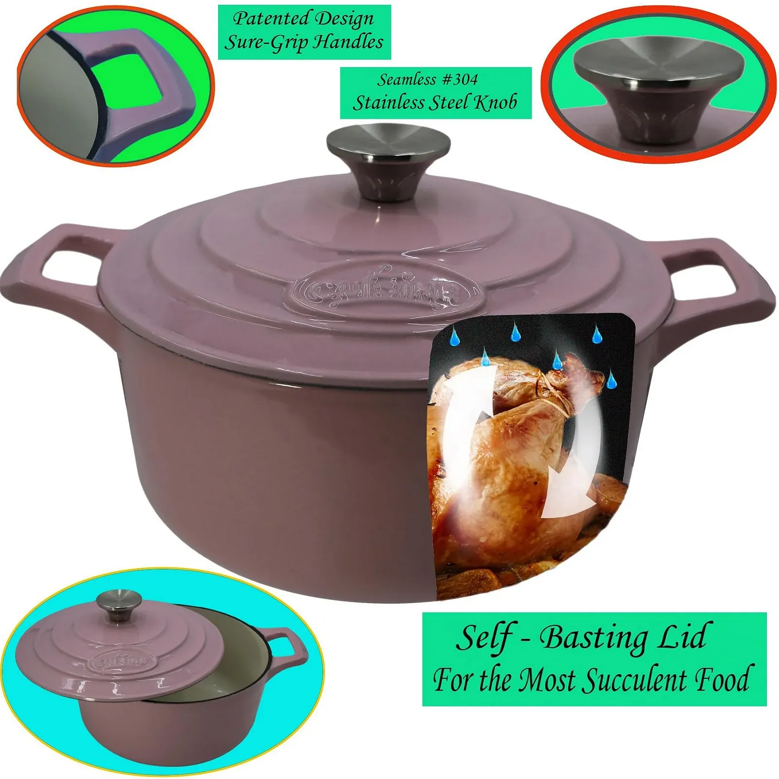 Каструля-сотейник La Cuisine Чавунна емальована 24 см 3.5 л Рожева, фото №3