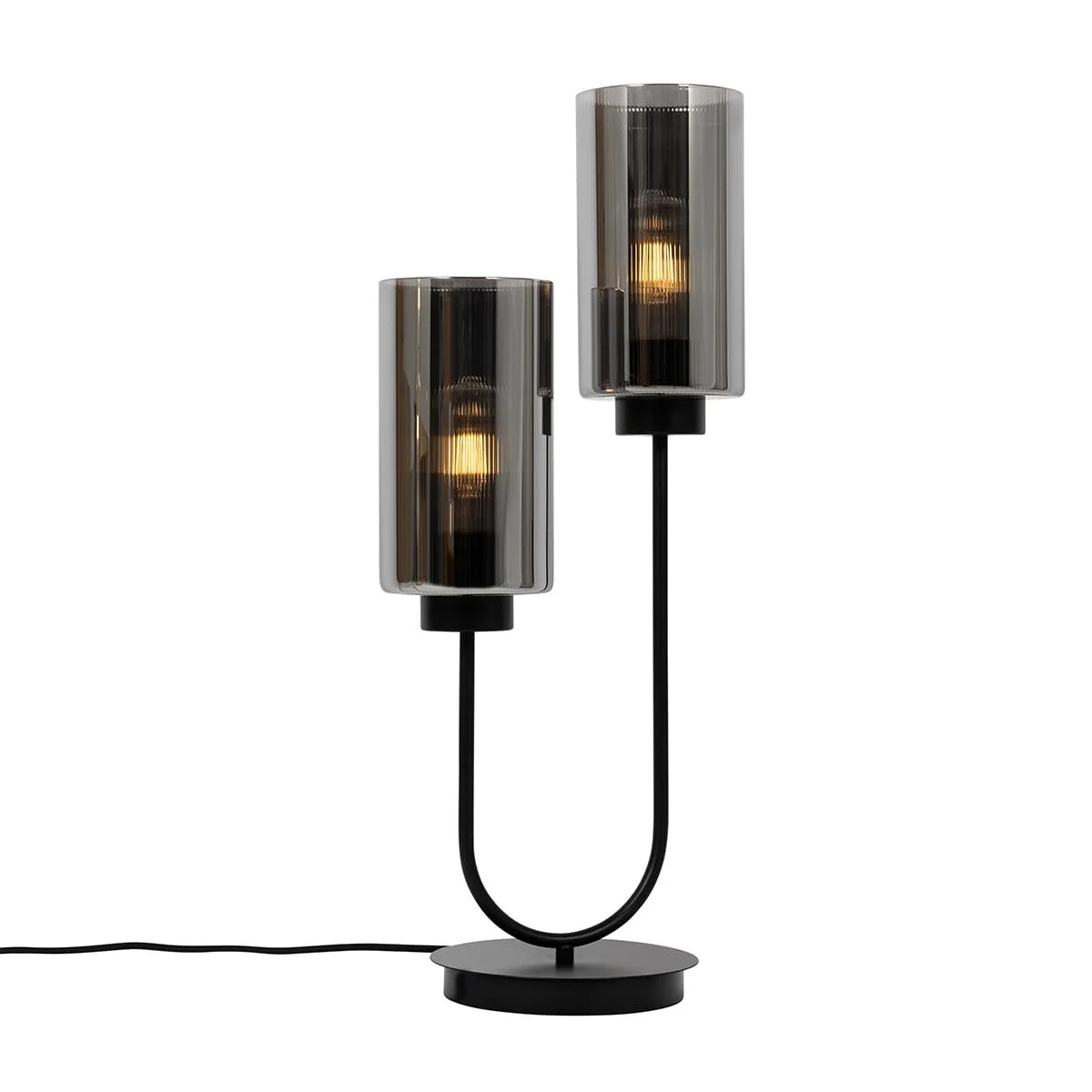 Настільна лампа Qazqa Laura Art Deco довгаста з димчастим склом на 2 лампи чорна E27, фото №8