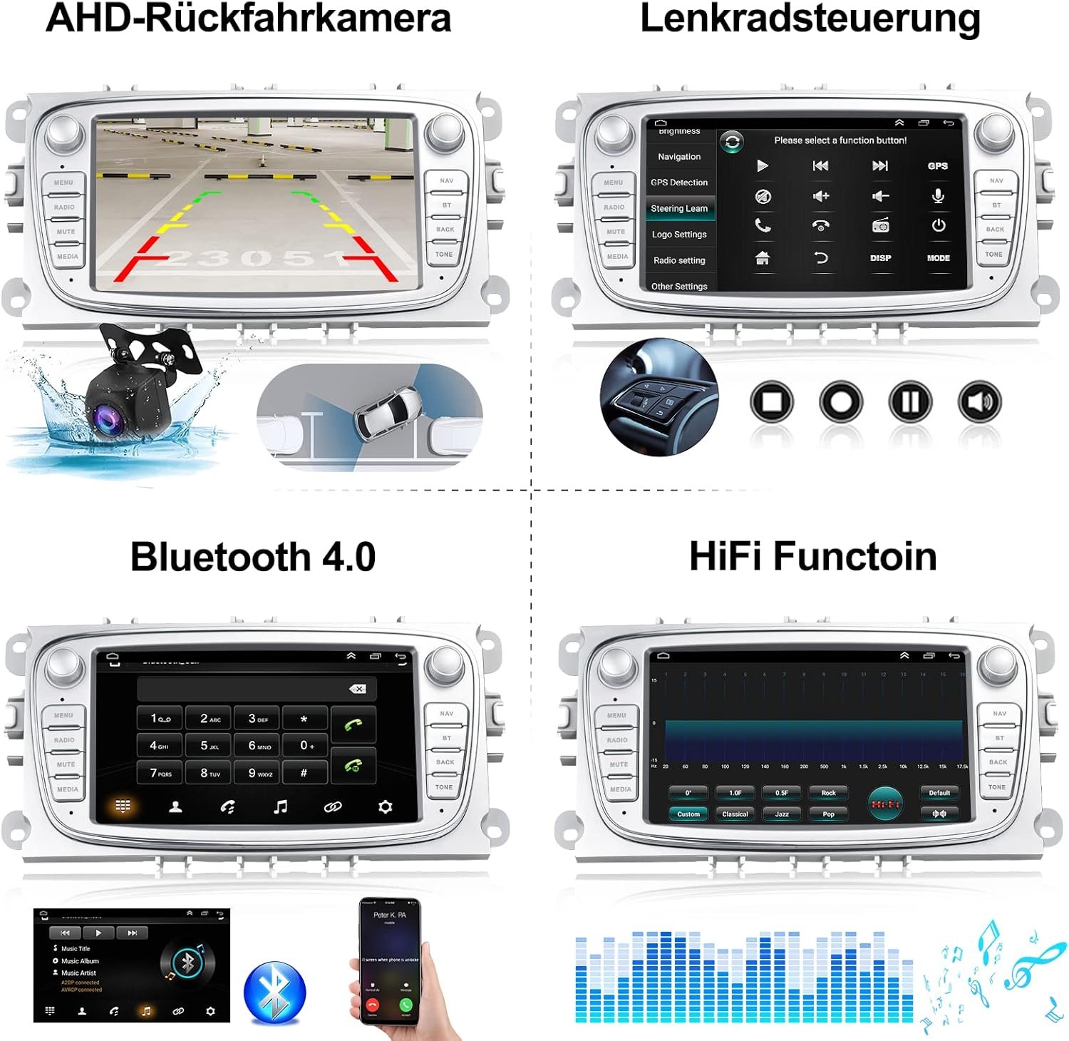 Штатна Автомагнітола Camecho для Ford Mondeo/S-Max/C-Max/Galaxy / 7" / Сенсорна / 2/64 GB / Android 13 / Apple CarPlay / Android Auto / Wi-Fi - GPS - Bluetooth / USB / 2DIN, фото №6