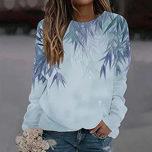 Пуловер Komiseup Однотонный Женский Свитшот Oversized Круглый вырез Длинный рукав Осень Зима Пуловер Элегантный Цветочный принт Лонгшерт Свободный Повседневный Спортивный свитшот для девушек-подростков без капюшона 09 synthetic.ua - Фото 1