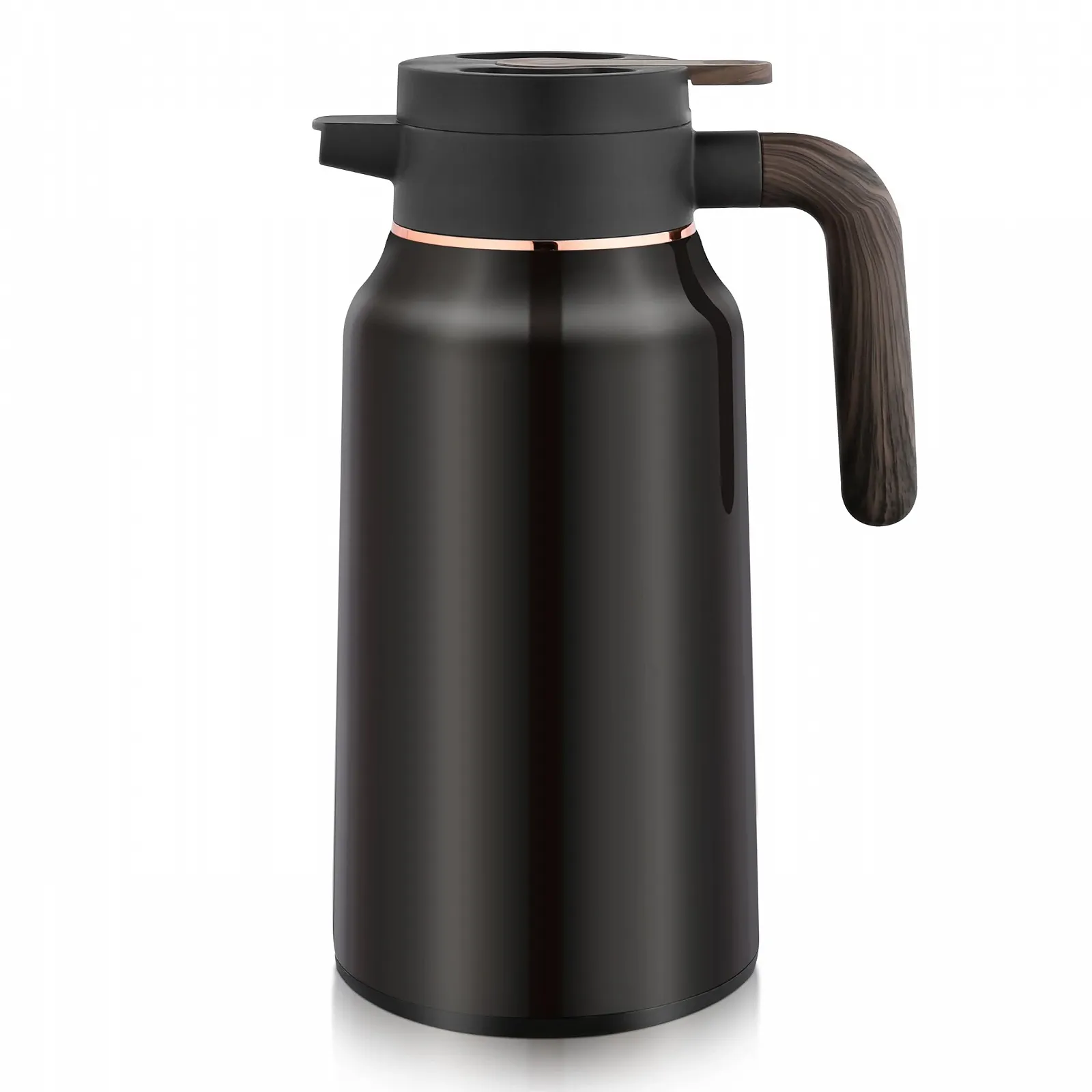 Термос-кавник 2л Нержавіюча сталь Двостінний Ізольований глек з Швидким закриттям з Дерев'яною ручкою, фото №1