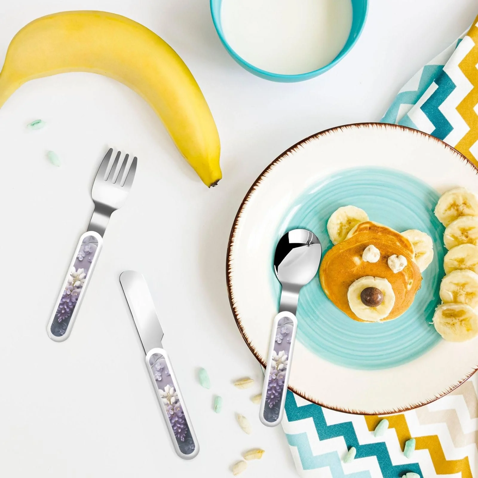 Набір дитячих столових приборів з малюнком Lots of Violets, три предмети, фото №6 Набір дитячих столових приборів з малюнком Lots of Violets, три предмети, фото №6