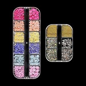 3D Подвески для ногтей Цветок Мини Цветы для ногтей Икра для ногтей Бриллианты для нейл-арта Разноцветные Стразы для ногтей с коробкой для хранения 60г - Фото 1