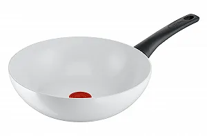 Вок Tefal Ceramic Control C41719 28 см, безопасное керамическое покрытие, термоиндикатор температуры, легкая очистка, подходит для индукционных плит, белый - Фото 1