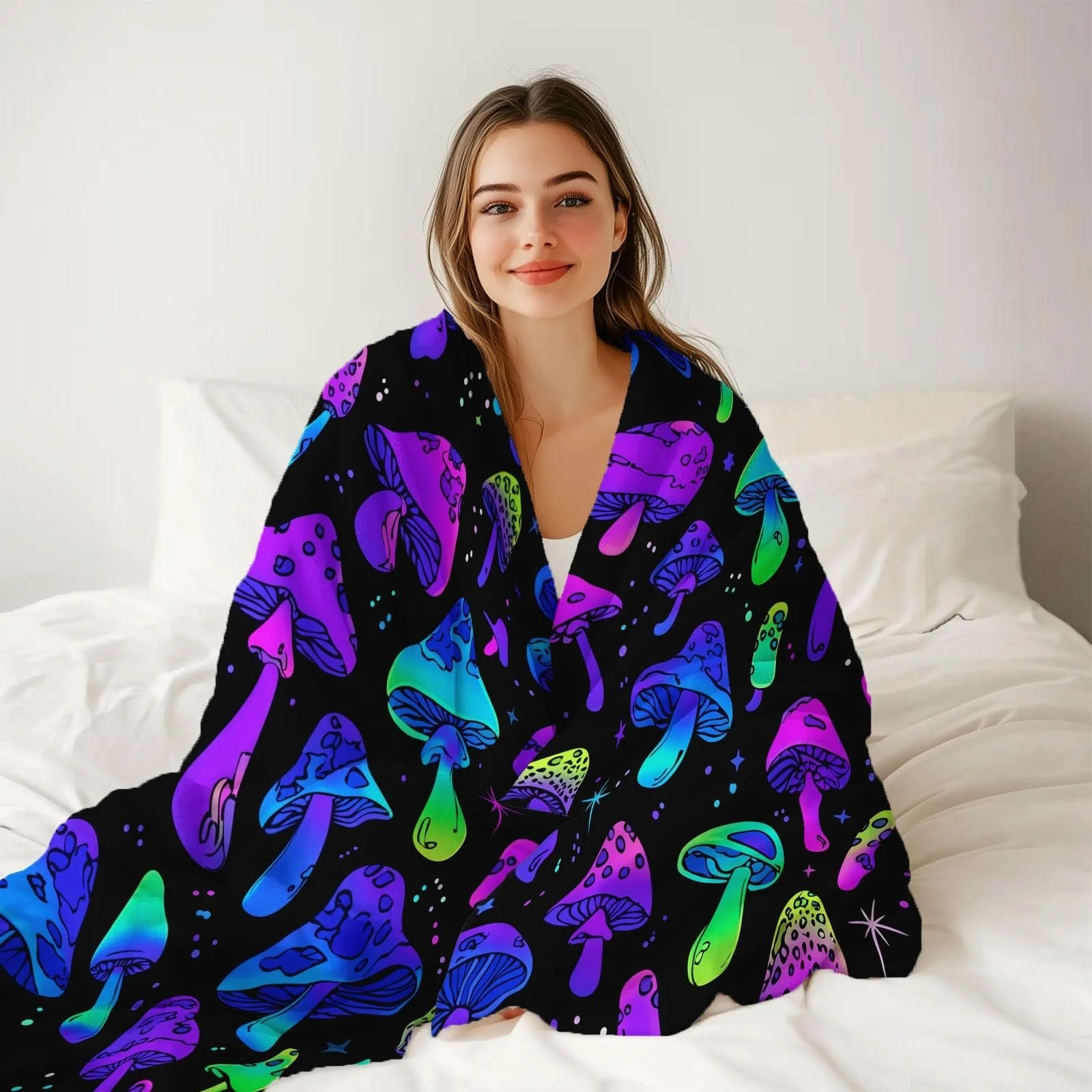Одеяло С принтом Фланелевое 100 x 130 см, Фантазия Неоновые Грибы Тема Декоративное одеяло для Кровати Кресла Дивана - Сапфирово-голубое Осеннее и Зимнее Мягкое Плюшевое Одеяло, фото №4 Одеяло С принтом Фланелевое 100 x 130 см, Фантазия Неоновые Грибы Тема Декоративное одеяло для Кровати Кресла Дивана - Сапфирово-голубое Осеннее и Зимнее Мягкое Плюшевое Одеяло, фото №4