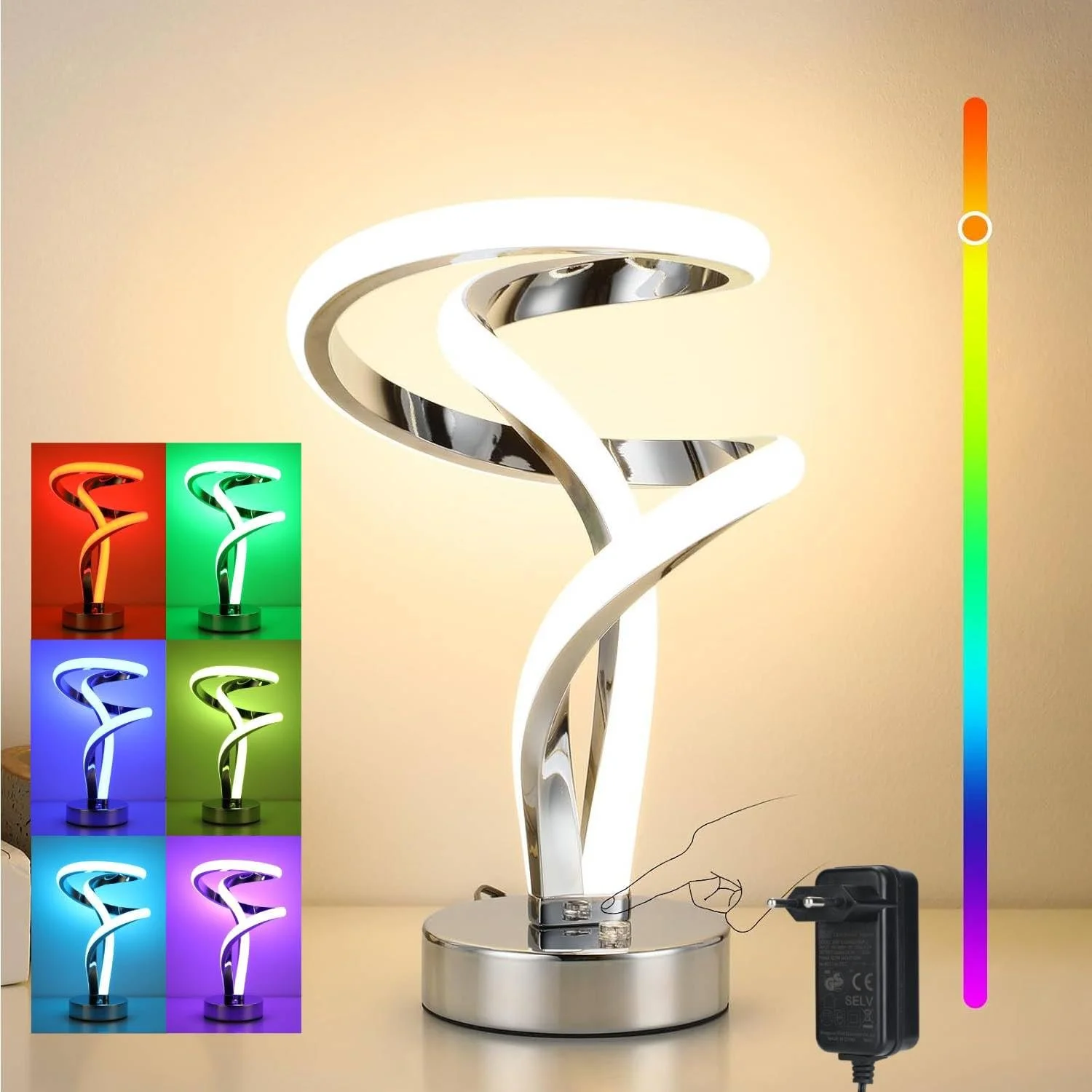 Настільна лампа Lightess LED Bedside Lamp Touch Dimmable 10 W RGB Spiral Modern Срібляста, фото №1