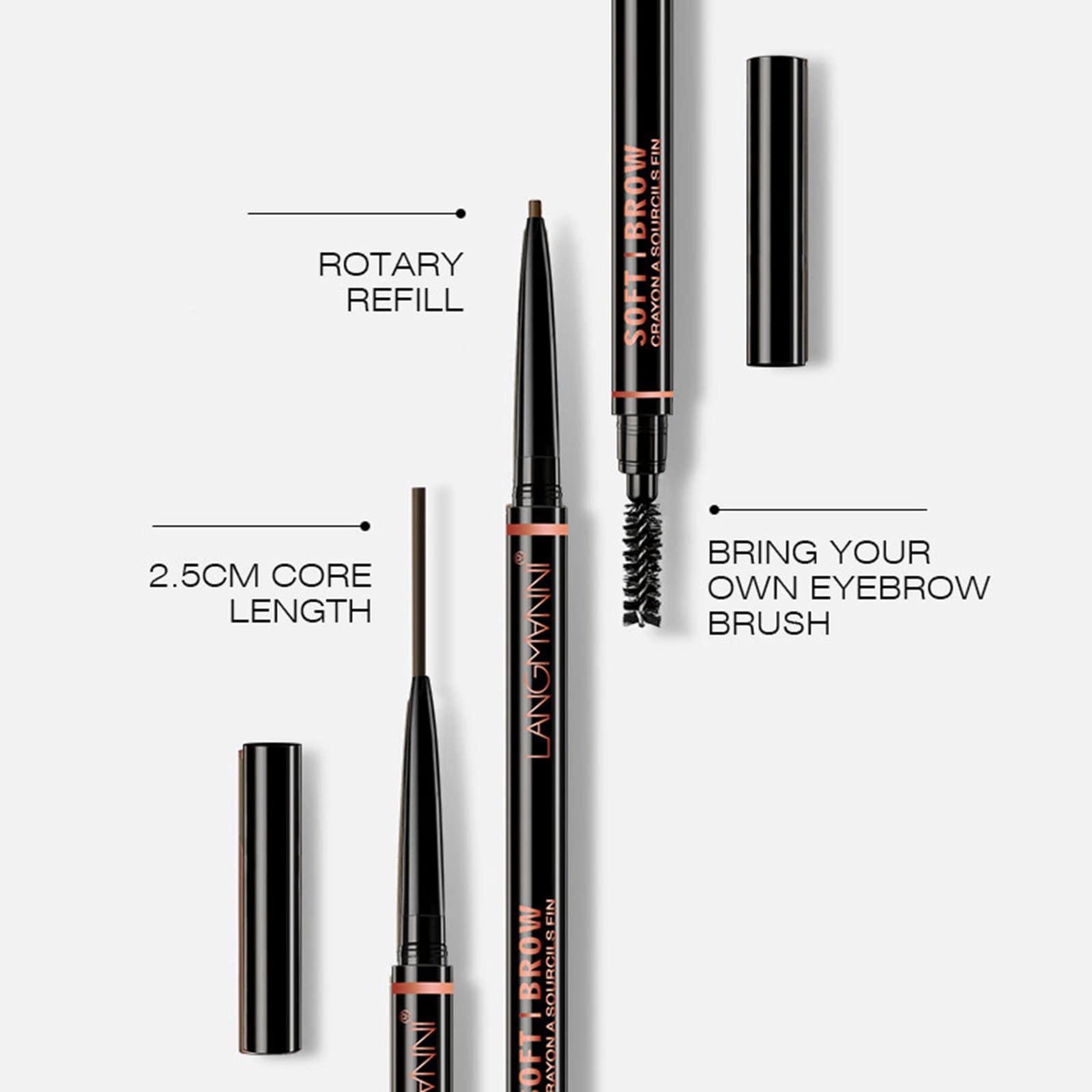 Олівець для брів Waterproof Experts Make Up Eyebrow Pencil Двосторонній Металевий (A, One Size), фото №4