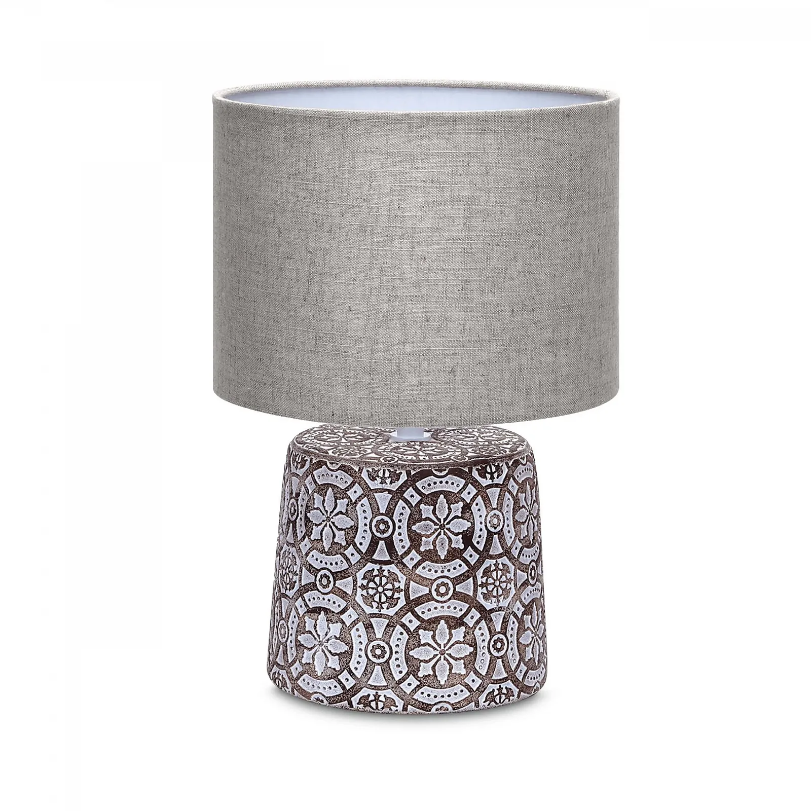 Настільна лампа LED Universum 3143 керамічна з тканинним абажуром E14 кругла коричнева з візерунком, фото №1
