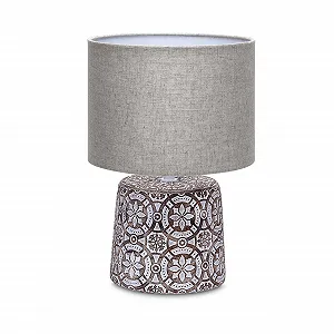 Настільна лампа LED Universum 3143 керамічна з тканинним абажуром E14 кругла коричнева з візерунком - Фото 1