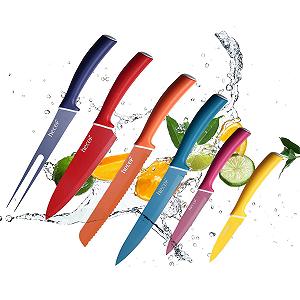 Набор ножей Hecef Colourful, 6 шт., нержавеющая сталь, острое лезвие, антипригарное покрытие, с чехлом (однотонное цветное покрытие) synthetic.ua - Фото 1