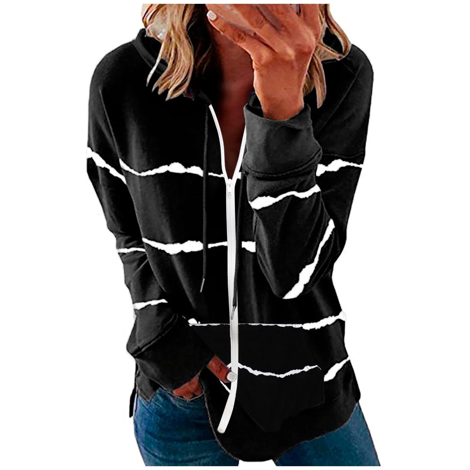 Довга куртка-пальто з капюшоном, легка смугаста на блискавці, фото №1 Довга куртка-пальто з капюшоном, легка смугаста на блискавці, фото №1