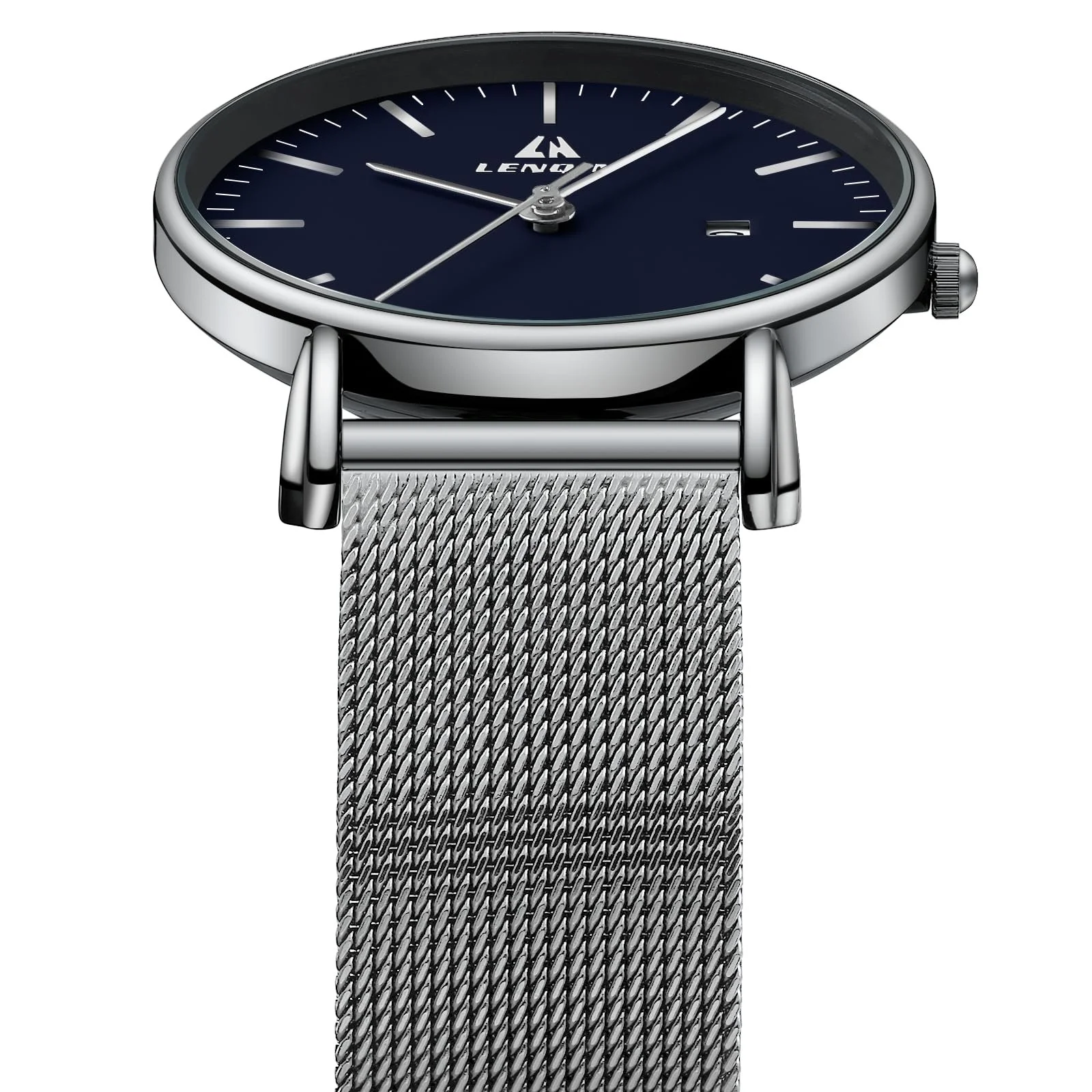 Часы LN LENQIN Мужские из нержавеющей стали 30M Водонепроницаемые Аналоговые Кварцевые Серебряные Синие Классические, фото №4 Часы LN LENQIN Мужские из нержавеющей стали 30M Водонепроницаемые Аналоговые Кварцевые Серебряные Синие Классические, фото №4